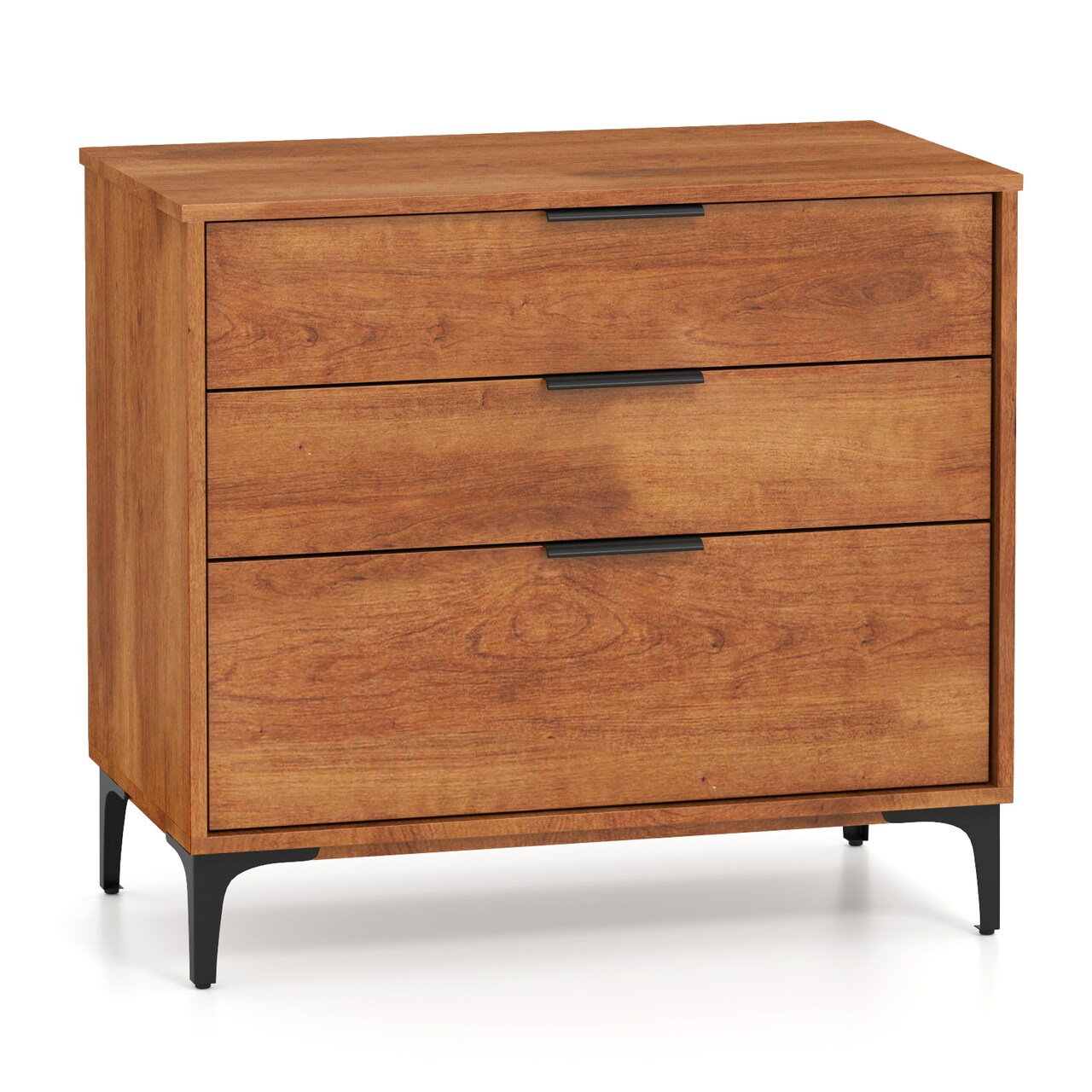 Cherry MDF 3 Drawer Dresser with Metal Legs and Anti Tipping Kit